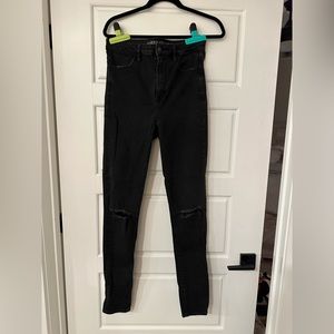 American Eagle High Waisted Ripped Jeggings Black - 10 X-Long